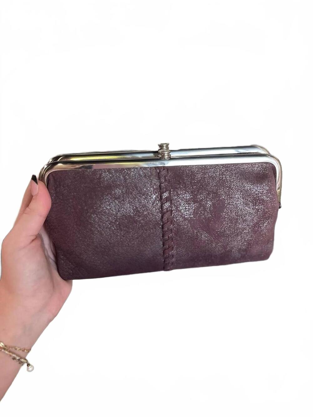 NEW HOBO women's lauren clutch wallet in plum graphite